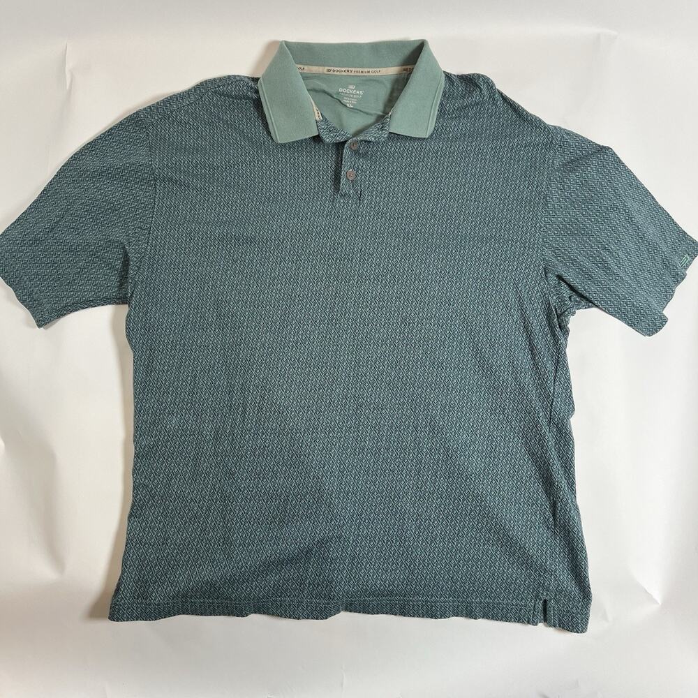 Dockers Premium Golf Men’s XL Polo Green/Blue Geometric Short Sleeve Breathable